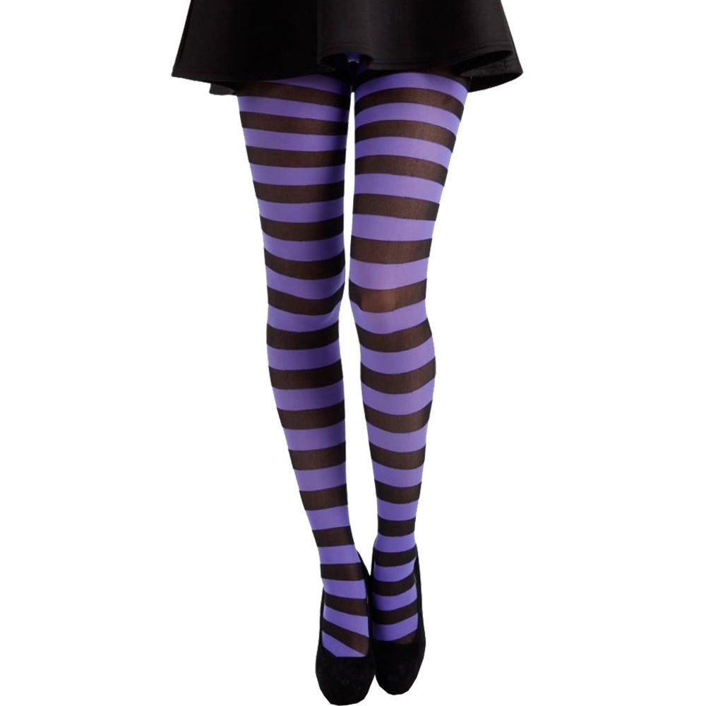 Purple Striped Tights for Women Durable 