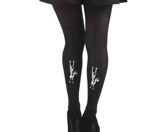 black Tights Cat | Cute And Fun Tights For Women | Cats On The Back Of The l Legs | Gift for cat mum