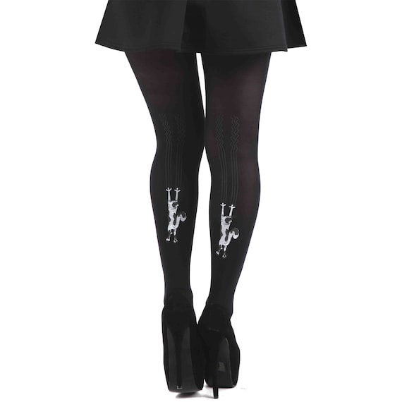 Black Tights Cat Cute and Fun Tights for Women Cats on the Back of