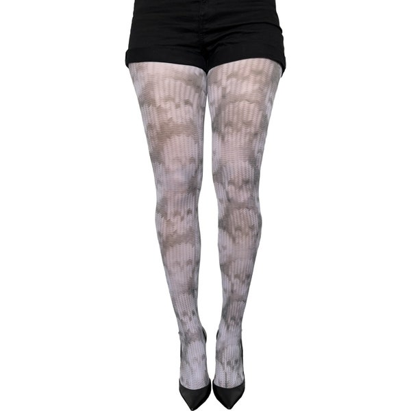 Gray Skulls Illusion Knitted Patterned tights for Women | Perfect For Halloween!