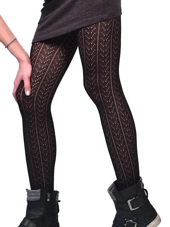 Black Cable Sweater Chevron Patterned Tights For Women Available In Plus Size Tights
