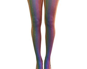 Rainbow Illusion Knitted Patterned Tights For Women