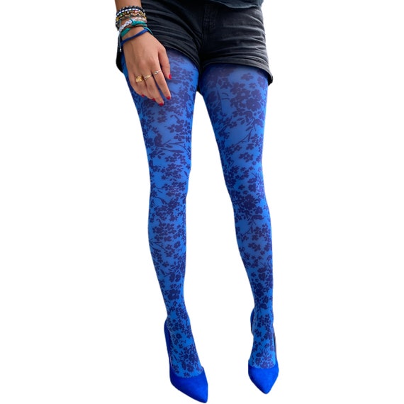 Blue Cornflower Patterned Tights Pantyhose Opaque Floral Printed Tights for  Women, Gift for Her. -  Canada
