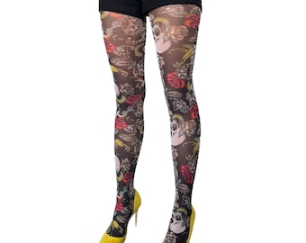 Goth Tights with Skulls and Snakes all over the legs for women