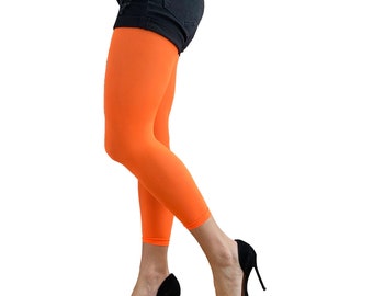 Neon Orange Footless Tights for Women | Ankle Length Pantyhose | Plus Size Available