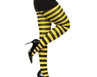 Yellow Striped Tights for Women | Durable Two-Tone Colored Pantyhose