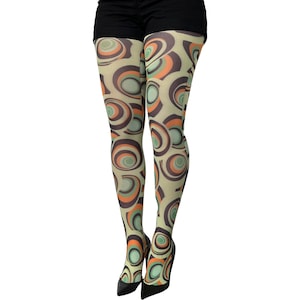 Green Carnaby Patterned Tights Pantyhose for Women | Available in Plus Size | Gift for Her