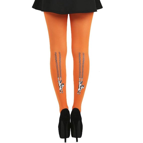 Orange Tights with cute cats on the back of legs | Gift for cats mum | Pet sympathy gift