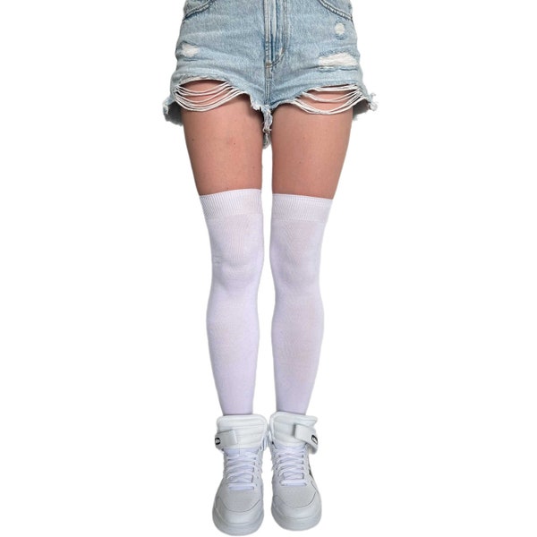 Chaussettes mi-bas coton blanc | Chaussettes bottes longues femme