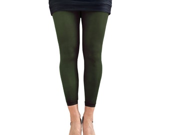 Dark Green Footless Tights for Women | Ankle Length Pantyhose | Plus Size Available