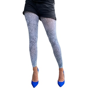 White Petite Leopard Printed Footless Tights For Women | Fashion Cheetah Print