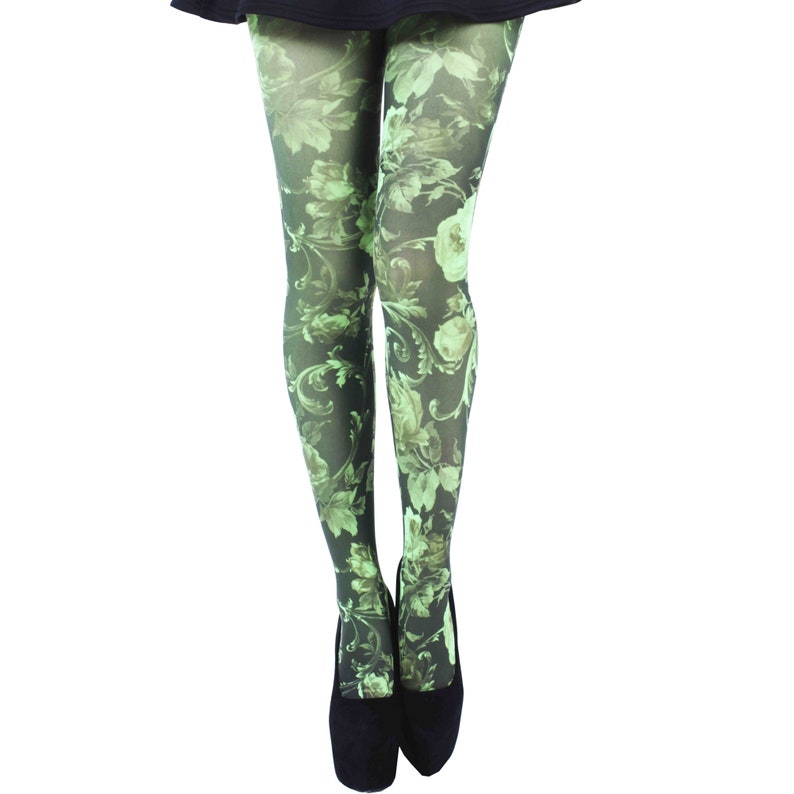 Lime green Floral Tights Twilight for women Opaque floral Etsy