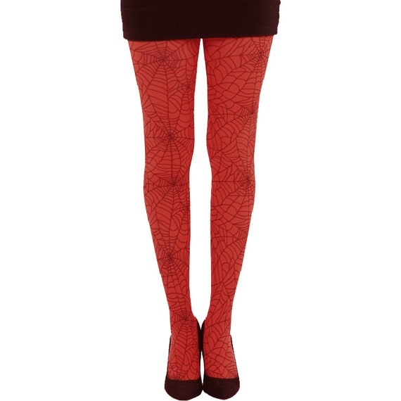 Red Tights With Spider Web All Over the 
