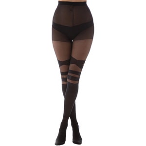 Collant con fantasia grafica nera e cinturino a V / Effetto collant sopra il ginocchio / Collant sexy e alla moda da donna