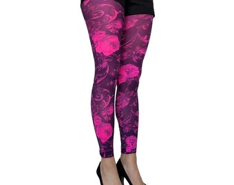 Pink Floral Footless Tights | Women's Opaque Two Tone Floral Pantyhose | Available In Plus Size Pantyhose