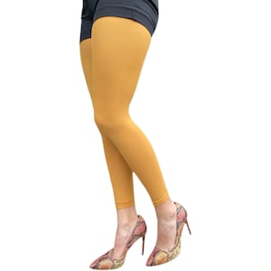 Yellow Mustard Footless Tights for Women | Ankle Length Pantyhose | Plus Size Available