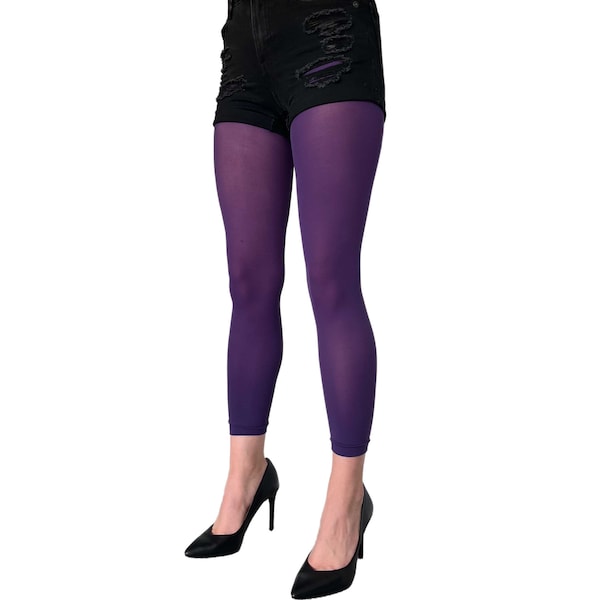 Purple Footless Tights For Women | Ankle Length Pantyhose | Plus Size Available
