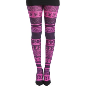 Pink Winter Patterned Tights A Bright Color Opaque Printed Pantyhose for  Women Gift for Her 