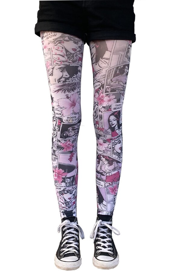 Pink Comics Pattern Tights Paradise 