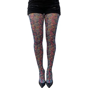 Goth Tights with colorful sugar skulls all over the legs for women