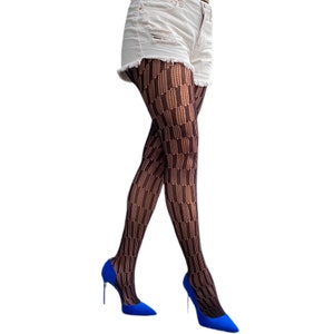 Black Rectangle fishnet stockings for women | Patterned fishnet tights | Fashion pantyhose