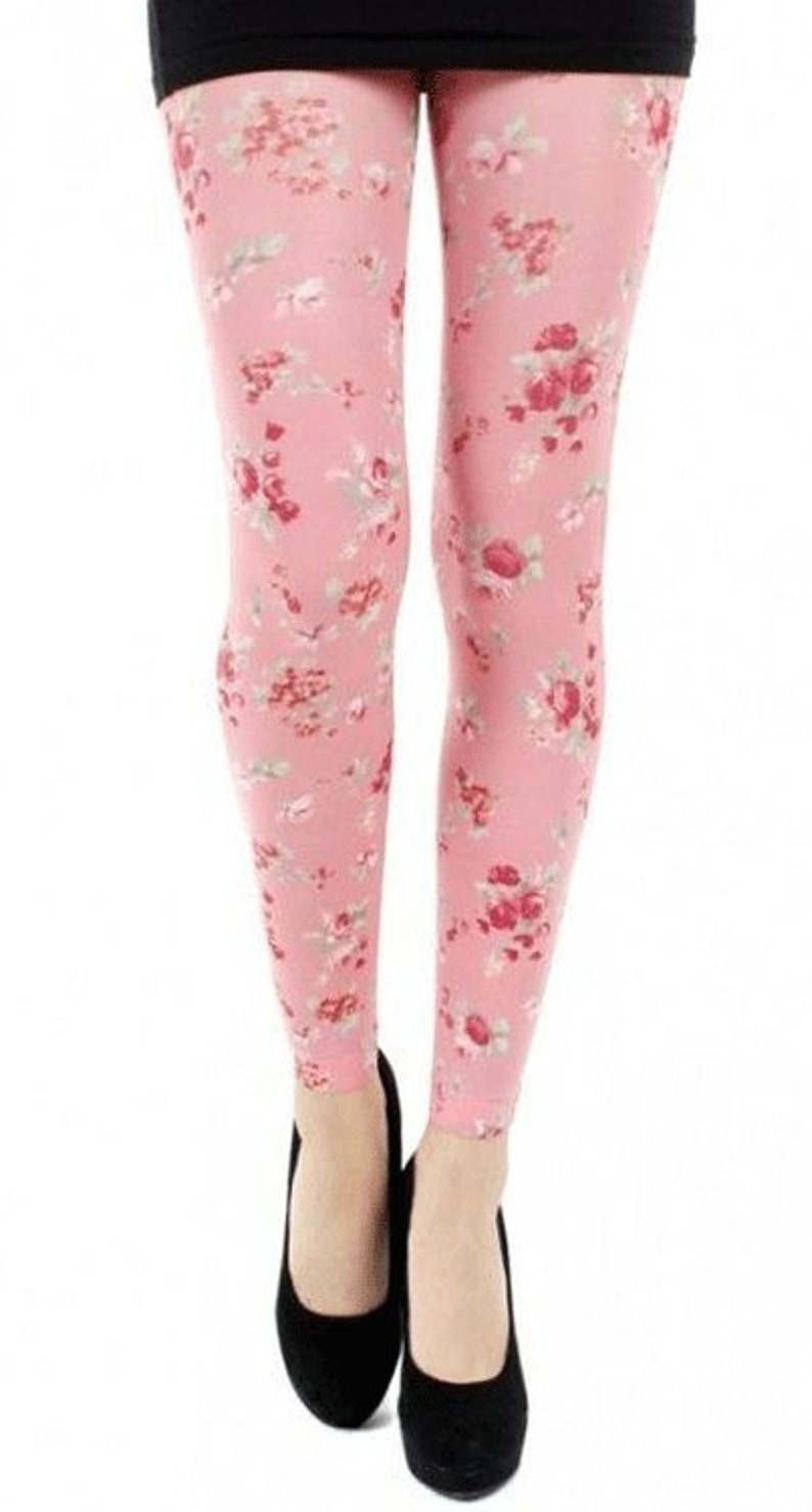Pastel pink Floral footless Tights Ditsy Patterned tights for Etsy