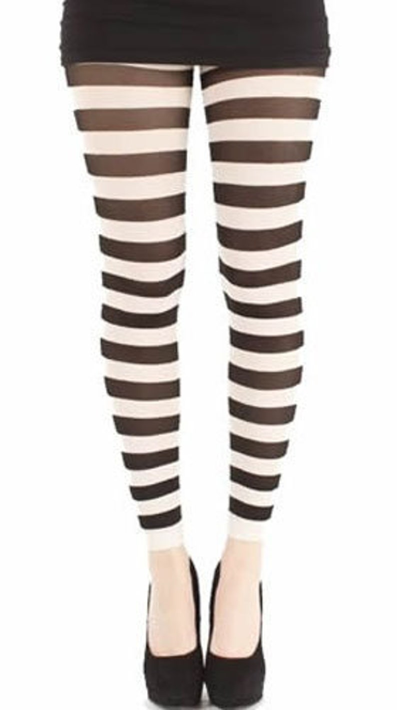 Off white Striped footless tights for women durable twotone Etsy