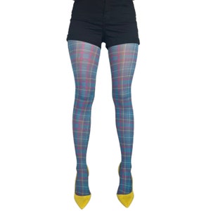 Teal Plaid Patterned Tights For Women