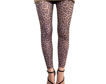 Leopard Print Footless Tights for Women 