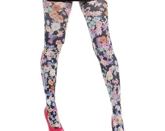 Colorful floral patterned Tights Garden, opaque flowers on pantyhose | Perfect gift for mother's day!