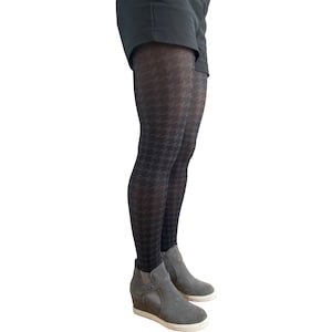 Black Gray Houndstooth Patterned tights for Women