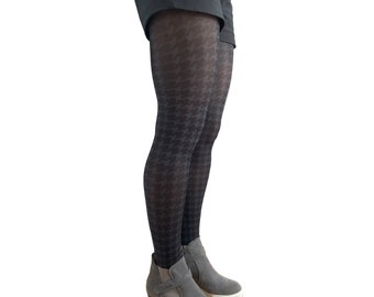 Black Gray Houndstooth Patterned tights for Women