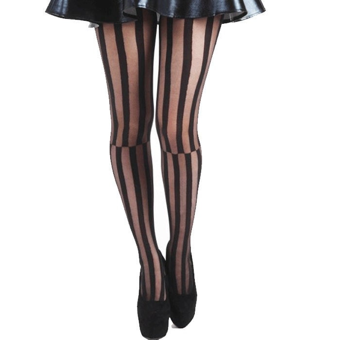 Black Sheer Tights Mismatched Striped for Women 