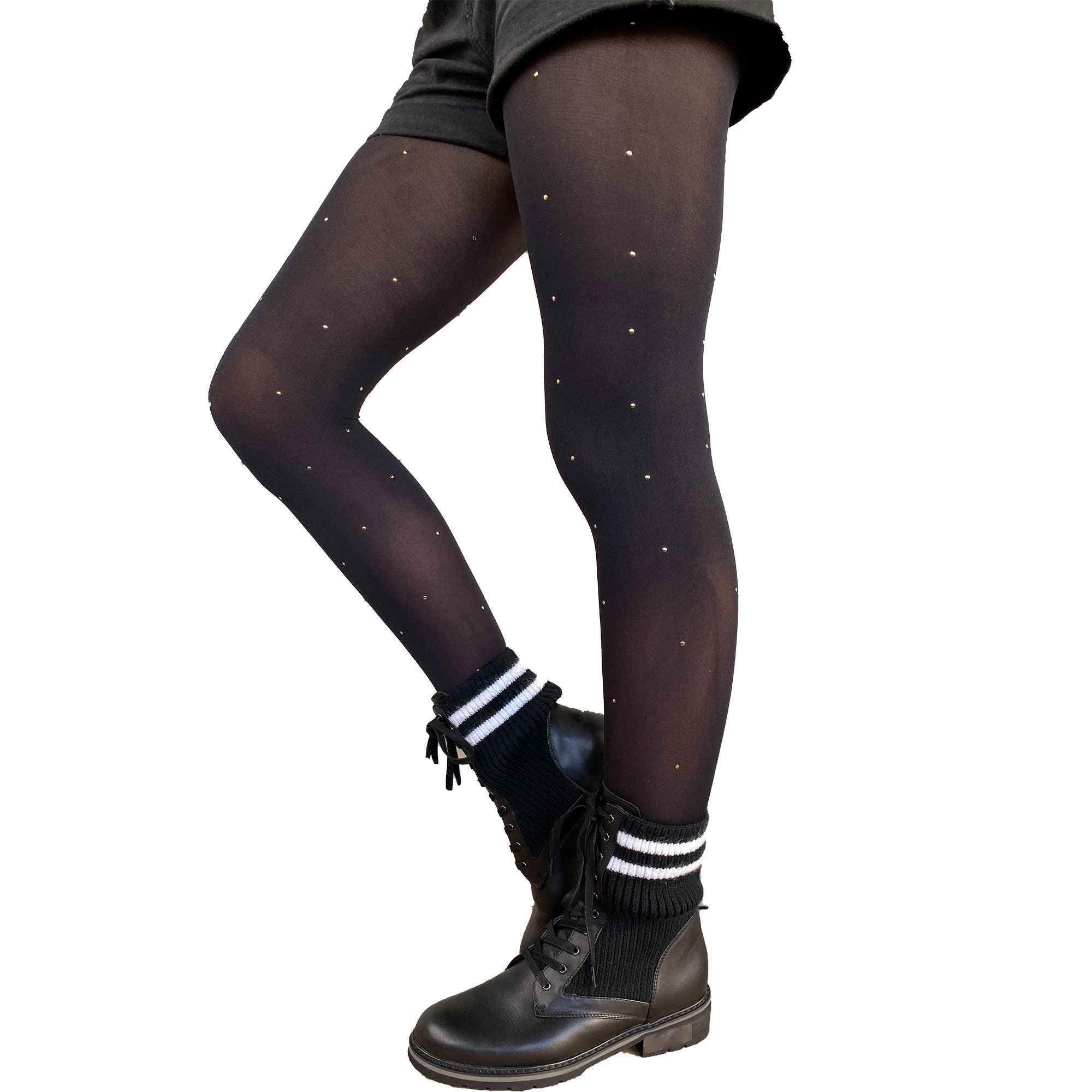 Black Studded Opaque Tights Gold for 