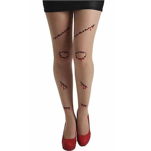 Women&#39;s Sheer Tattoo effect tights Stiches | A Skeleton tights | Available in plus size tights