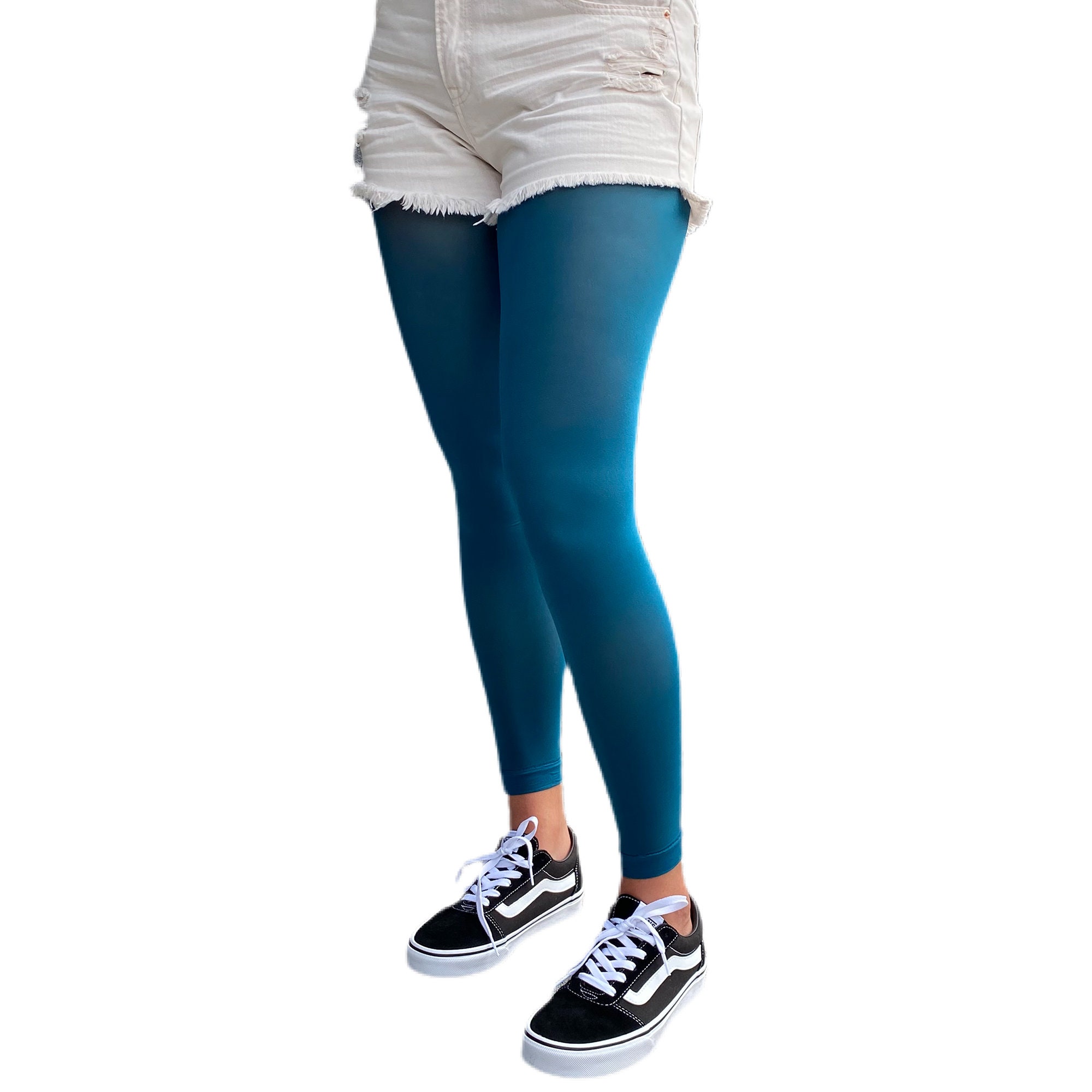 Teal Footless Tights for Women Ankle Length Pantyhose Plus Size Available Etsy UK