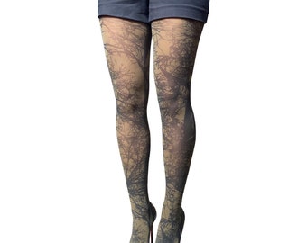 Green Trees Patterned Tights For Women | Available in Plus Size