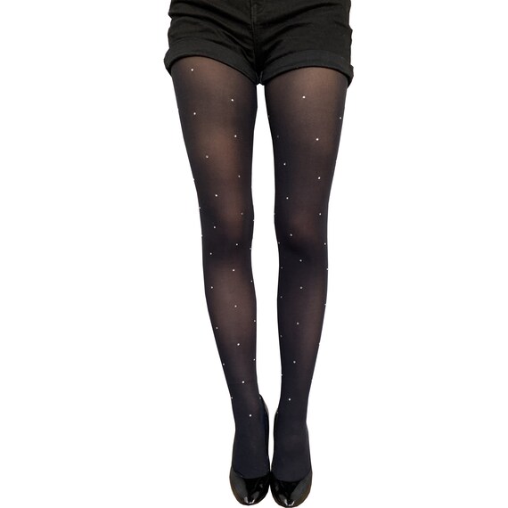 Black Rhinestone Pantyhose for Women A 