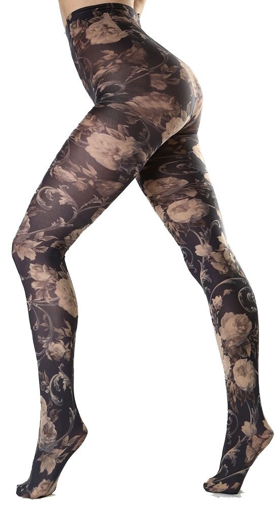 Beige Floral Tights A Two Tone Flowers 