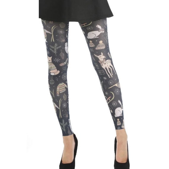 Winter Patterned Footless Tights Woodland Tights Available Plus Size -   Canada