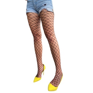 Black Sparkly Large Fishnet tights for women | mesh tights available in plus size.