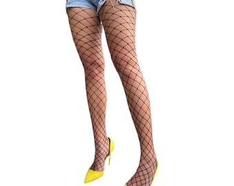 Black Sparkly Large Fishnet tights for women | mesh tights available in plus size.