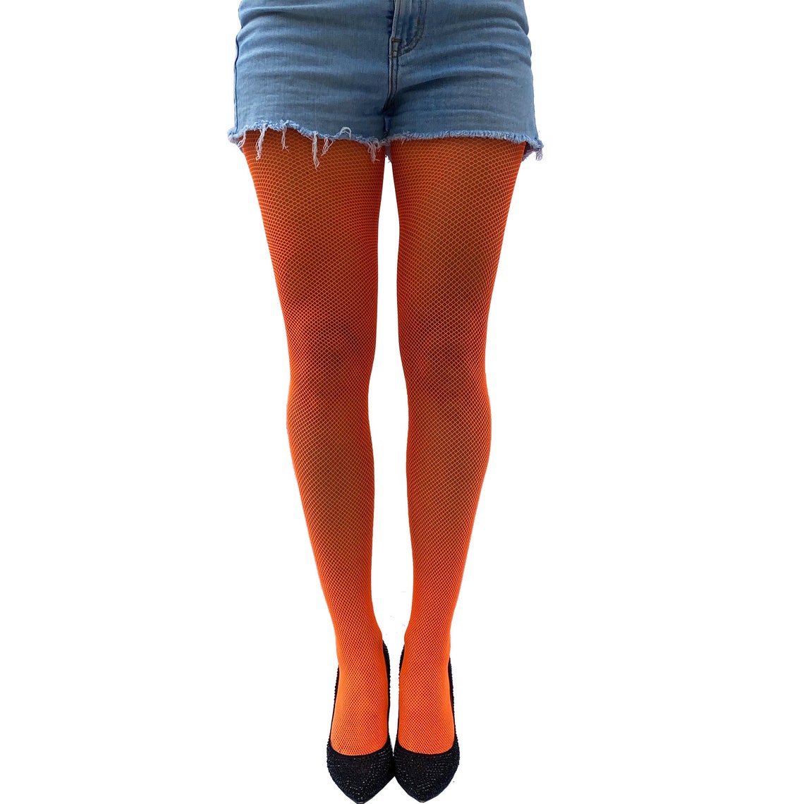 orange fishnet tights