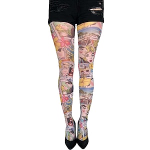 New Multicolored Comic Patterned Tights | Available in Plus Sizes Tights