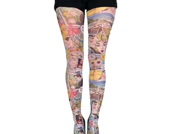 New Multicolored Comic Patterned Tights | Available in Plus Sizes Tights