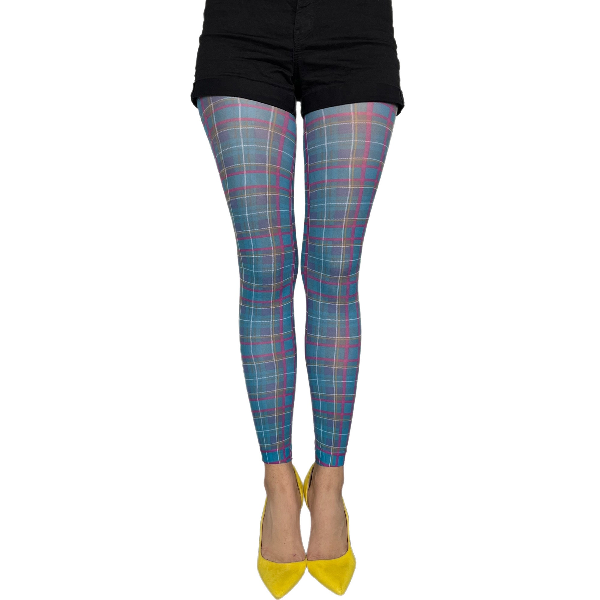 Teal Plaid Patterned Tights for Women -  Canada