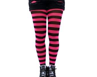 Pink Striped Tights for Women Durable Two-tone Colored Pantyhose