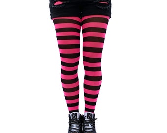 Pink Striped Tights for Women Durable Two-tone Colored Pantyhose -   Canada