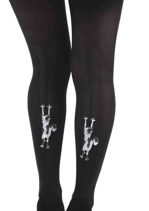 Cat on Tights black Cute and fun Tights for women Cats on Etsy