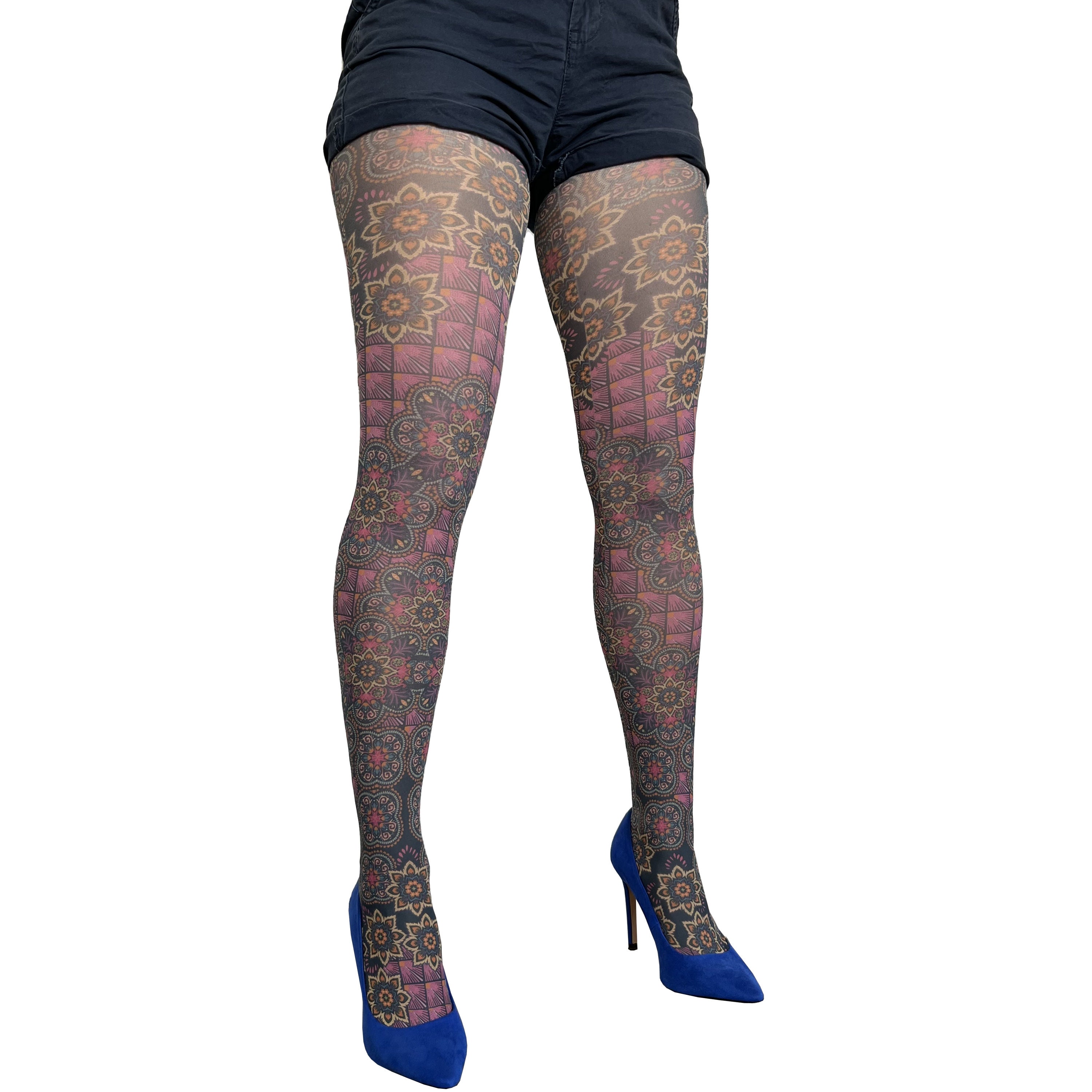 Purple Boho Chic Printed Tights Pantyhose for Women Available in